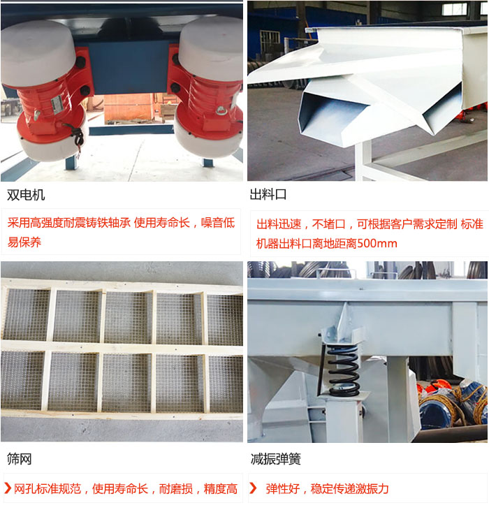 直線妖精视频在哪个网址播放優勢：雙電機：采用高強度耐震鑄鐵軸承 使用壽命長，噪音低，易保養 出料口：出料迅速，不堵口，可根據客戶需求定製 標準機器出料口離地距離500mm 篩網：網孔標準規範，使用壽命長，耐磨損，精度高 減振彈簧：彈性好，穩定傳遞激振力