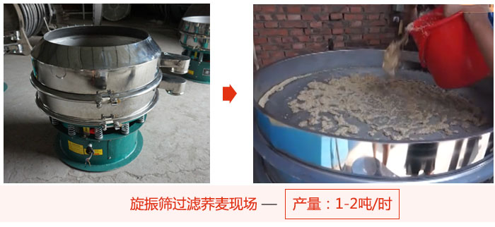 旋振筛过滤荞麦现场，产量可达2吨每小时。