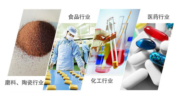 圆形旋振筛适用行业：磨料，陶瓷行业，食品行业，化工行业，医药行业。